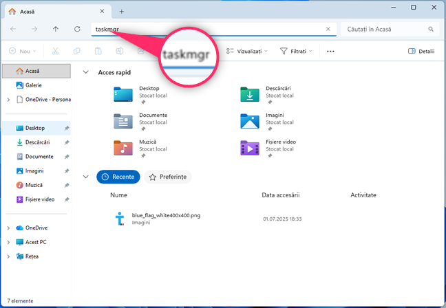 ExecutÄ comanda taskmgr din File Explorer