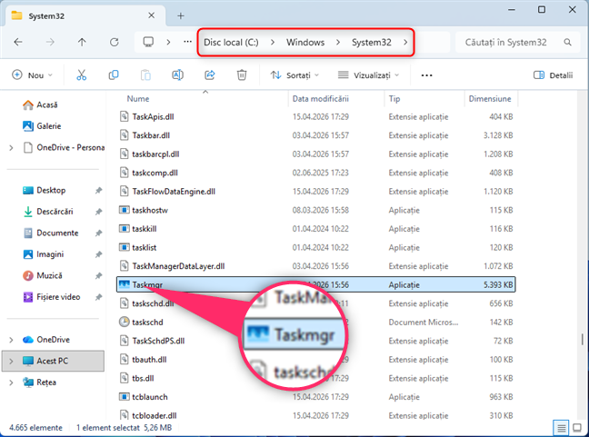 LocaÈia fiÈierului Taskmgr.exe