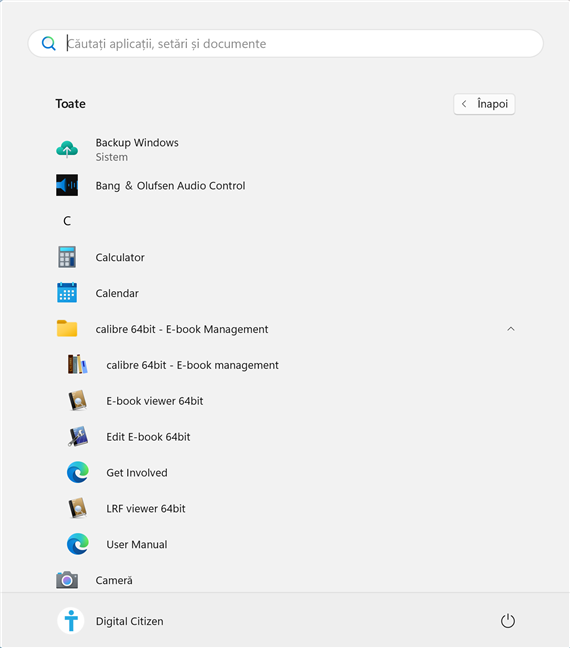 Deschide un folder din Meniul Start pentru a accesa aplicaÈia din interior