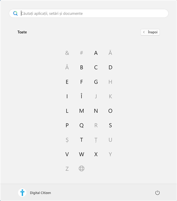 ApasÄ pe o literÄ pentru a accesa aplicaÈiile din secÈiunea respectivÄ