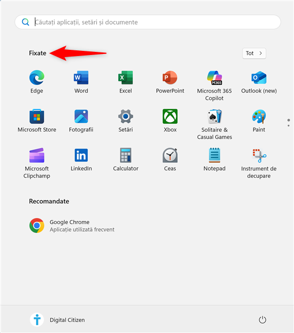ApasÄ pe orice pictogramÄ din secÈiunea Fixate a Meniului Start