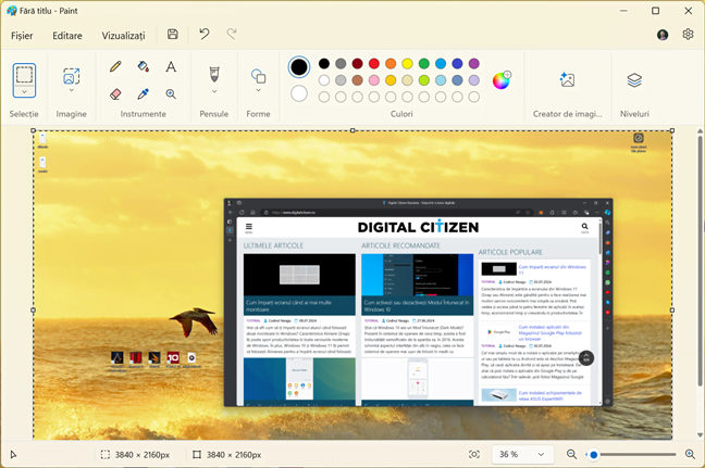 O capturÄ de ecran în Paint în Windows 11