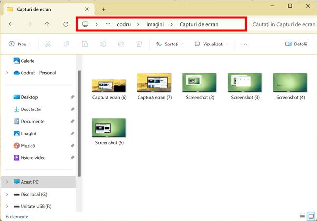 LocaÈia capturilor de ecran în Windows 11