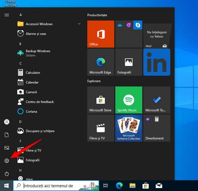 Deschide SetÄƒri din Meniul Start Ã®n Windows 10