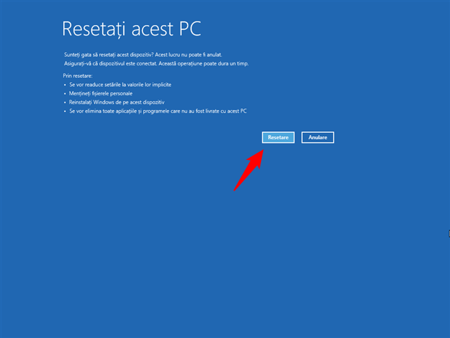 ÃŽncepe procesul de resetare