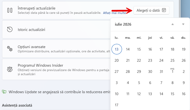 Alege data pânÄ la care vrei sÄ amâni
