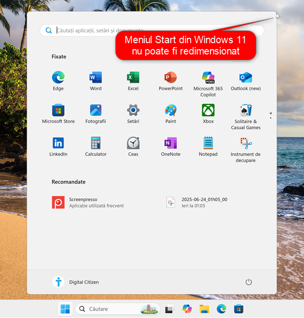 Nu poÈi redimensiona Meniul Start din Windows 11