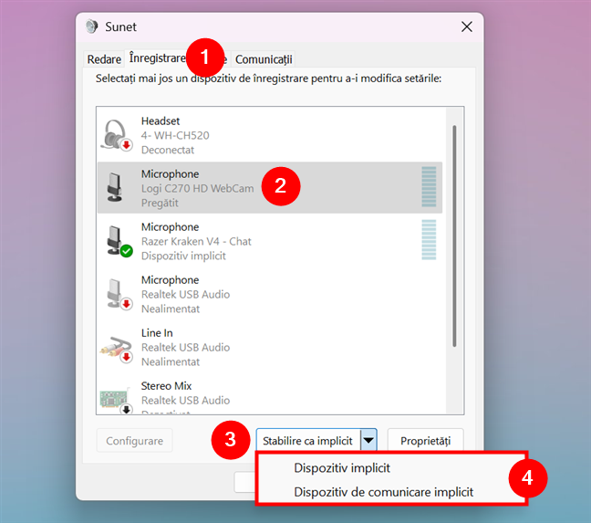 Setarea dispozitivului de ieÈire implicit folosind Panoul de control