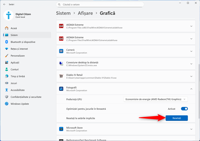 Reseteaz&Auml; set&Auml;rile pentru un joc sau o aplica&Egrave;ie