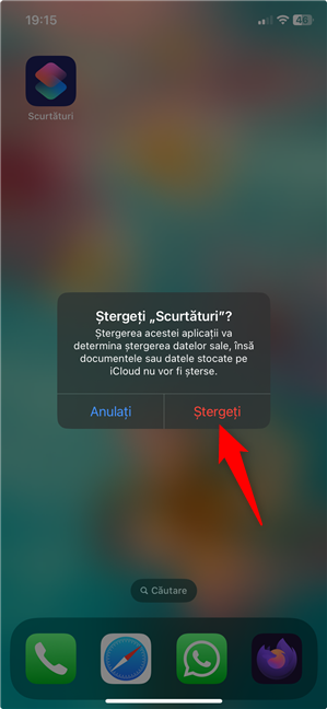 ConfirmÄ Ètergerea aplicaÈiei Èi a datelor stocate de aceasta pe iPhone