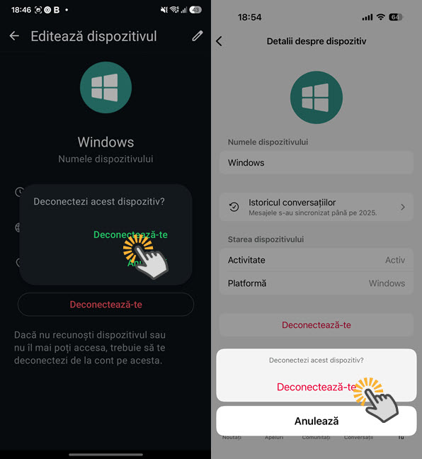 Confirm&Auml; deconectarea