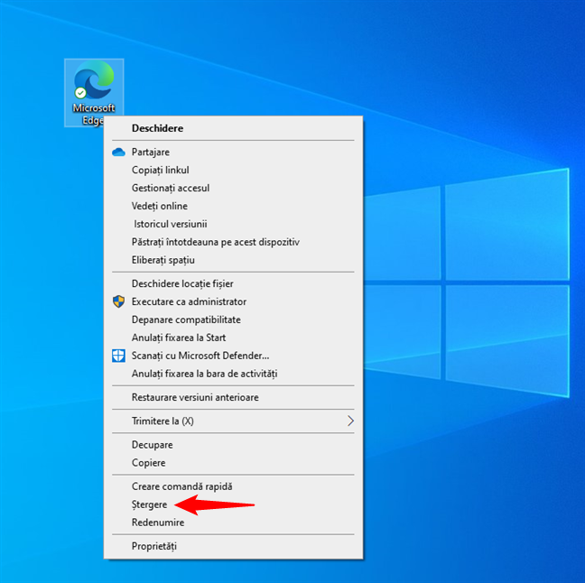 Cum Ètergi scurtÄturile de pe desktop din meniul contextual în Windows 10