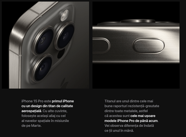 iPhone 15 Pro are un design din titan
