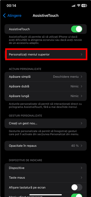 PersonalizaÈi meniul superior
