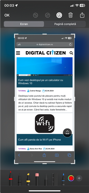 PoÈi deschide Èi edita capturile de ecran de pe iPhone apÄsând pe previzualizarea lor