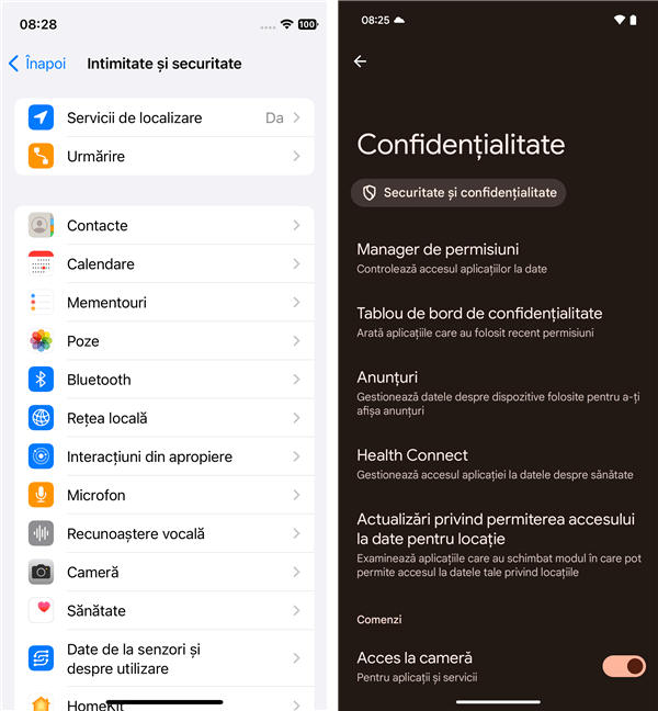 OpÈ›iunile de confidenÈ›ialitate pe un iPhone È™i pe un Google Pixel