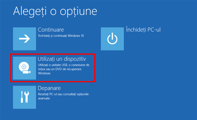 Alegerea de a folosi un dispozitiv pentru a porni PC-ul