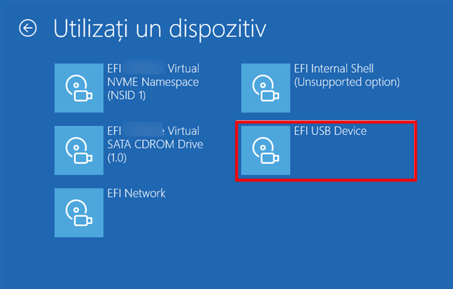 Selectarea unitÄÈii flash USB de pe care ar trebui sÄ booteze PC-ul