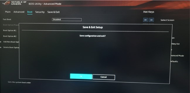 Salvarea setÄrilor în BIOS/UEFI