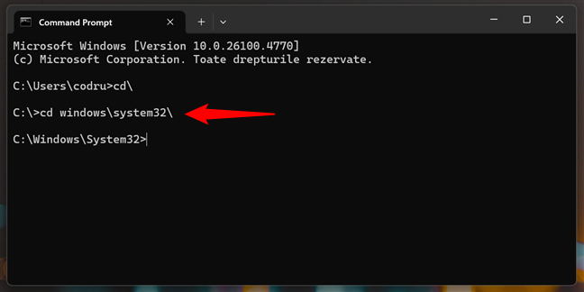 Cum navighezi la un folder în CMD
