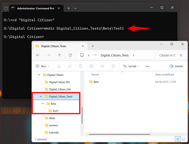 CreeazÄ un folder cu subfoldere, folosind MKDIR în Linia de comandÄ