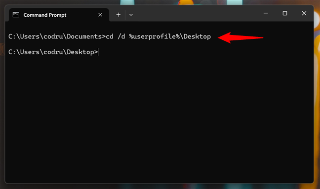 Cum accesezi folderul Desktop în CMD