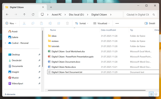 ConÈinutul unui folder aflat în rÄdÄcina unitÄÈii D