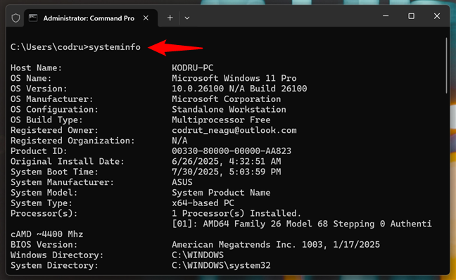 AdunÄ informaÈii despre sistemul tÄu folosind comanda systeminfo din CMD