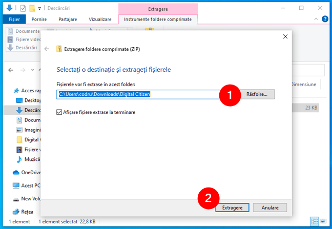 Extragere foldere comprimate (ZIP) Ã®n Windows 10