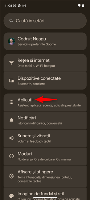 AcceseazÄ categoria de setÄri pentru AplicaÈii