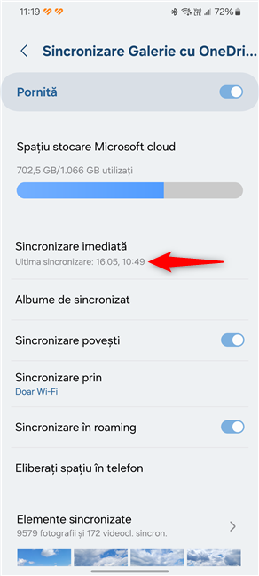 Vezi când au fost sincronizate imaginile tale ultima oarÄ cu OneDrive