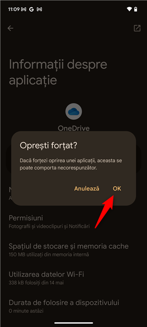 ConfirmÄ cÄ vrei sÄ opreÈti forÈat OneDrive