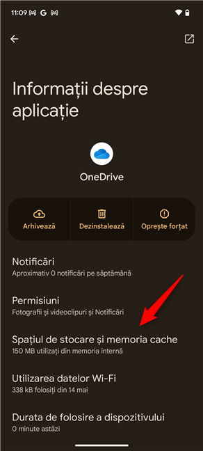 AcceseazÄ setÄrile SpaÈiul de stocare Èi memoria cache pentru OneDrive