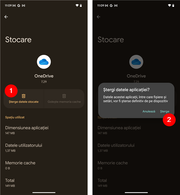 Èterge datele stocate pentru OneDrive