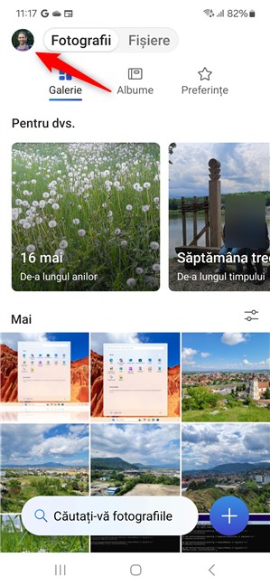 ApasÄ pe pictograma avatarului tÄu în OneDrive pentru Samsung Galaxy