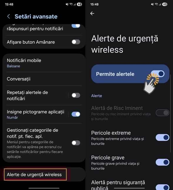 Apas&Auml; pe Alerte de urgen&Egrave;&Auml; wireless &Egrave;i dezactiveaz&Auml; RO-ALERT