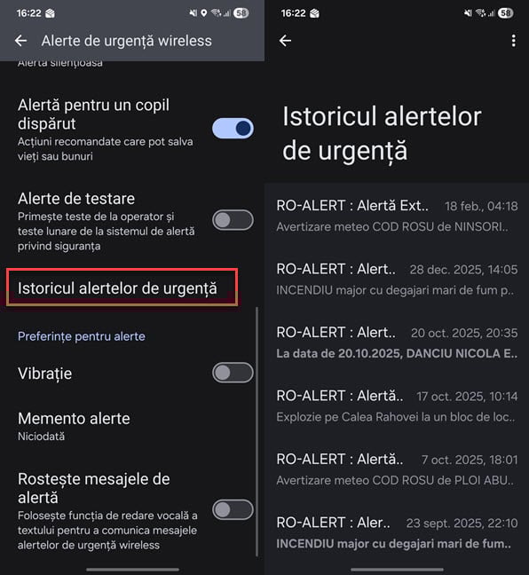 Acceseaz&Auml; istoricul alertelor de urgen&Egrave;&Auml;