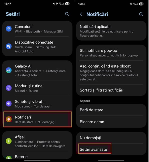 Navigheaz&Auml; la Set&Auml;ri > Notific&Auml;ri > Set&Auml;ri avansate
