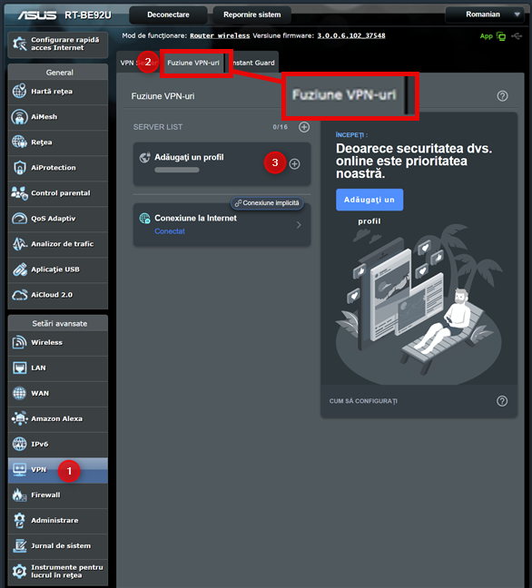 AcceseazÄ VPN > Fuziune VPN-uri > AdÄugaÈi un profil