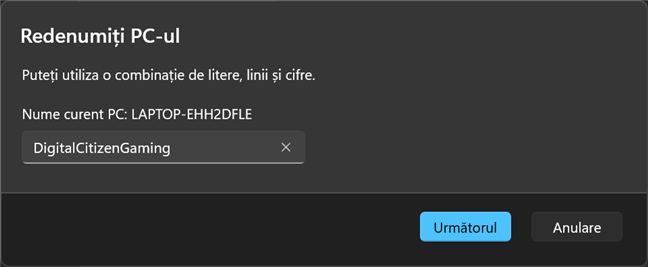 Introdu noul nume pe care-l dore&Egrave;ti