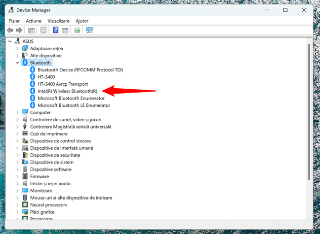 Cip Bluetooth Ã®n lista din Manager dispozitive, Ã®n Windows 11