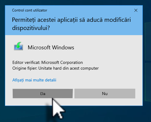 Apas&Auml; pe Da c&Atilde;&cent;nd vezi solicitarea Control cont utilizator