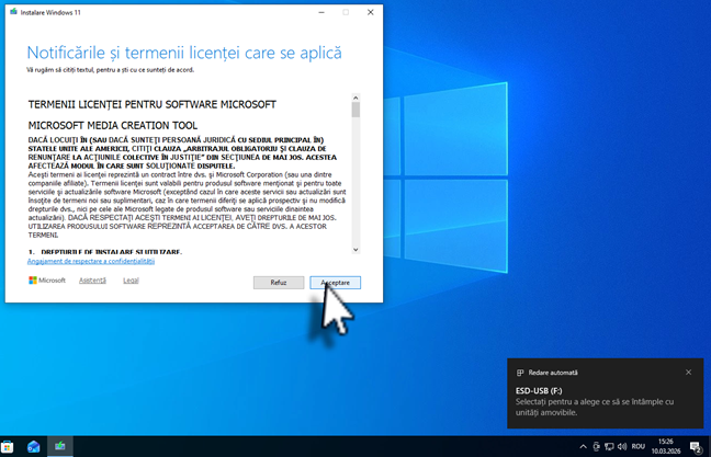 Accept&Auml; termenii licen&Egrave;ei pentru Media Creation Tool