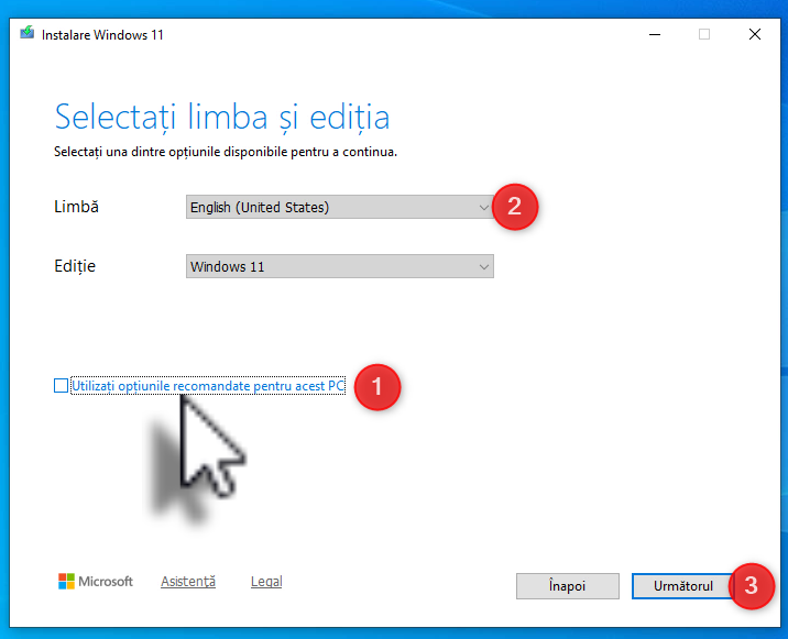 Dac&Auml; vrei, selecteaz&Auml; limba pentru stick-ul de instalare