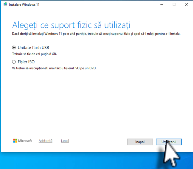 Alege s&Auml; creezi o Unitate flash USB cu Windows 11