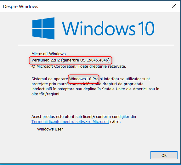 Despre Windows Ã®È›i aratÄƒ versiunea, generarea È™i ediÈ›ia de Windows 10
