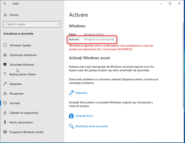 Windows 10 nu este activat