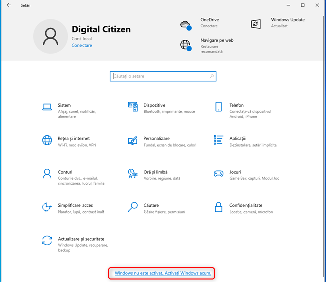 Deschide Set&Auml;ri &Atilde;&reg;n Windows 10