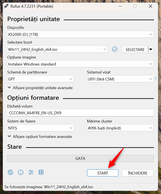 Ãncepe sÄ creezi unitatea de instalare pentru Windows 11