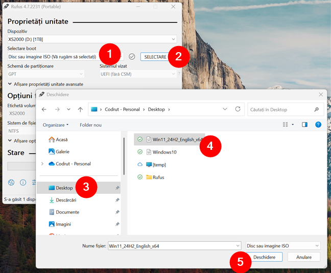 SelecteazÄ fiÈierul ISO cu Windows 11